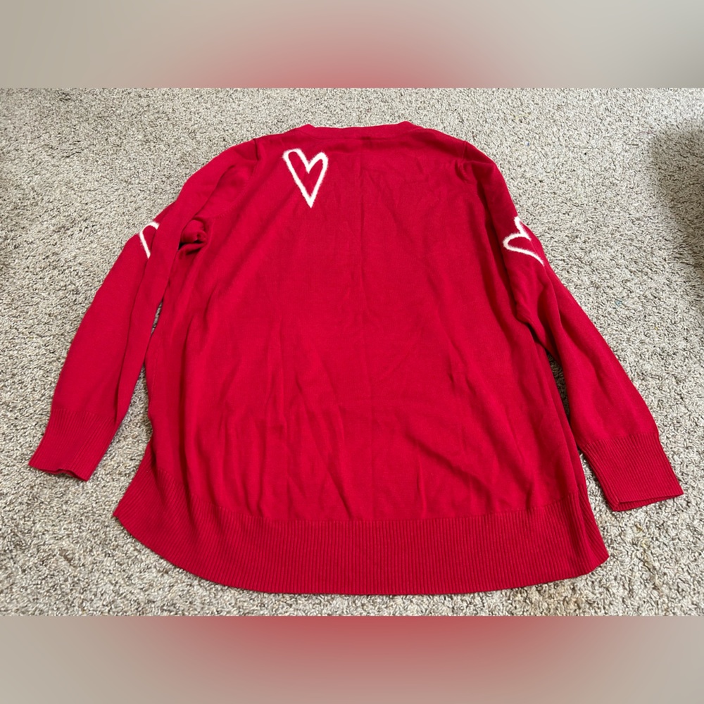 Belle By Kim Gravel Love Yourself Textured Heart Sweater Red White Size 1X Plus - Picture 2 of 7